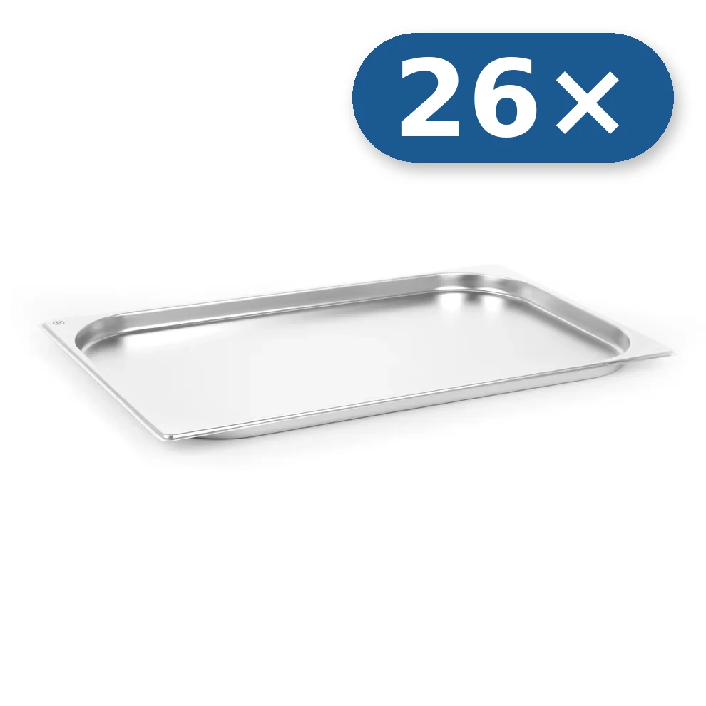 26× Tabuleiro de aço inoxidável GN 1/1 20 mm para LEO-030L