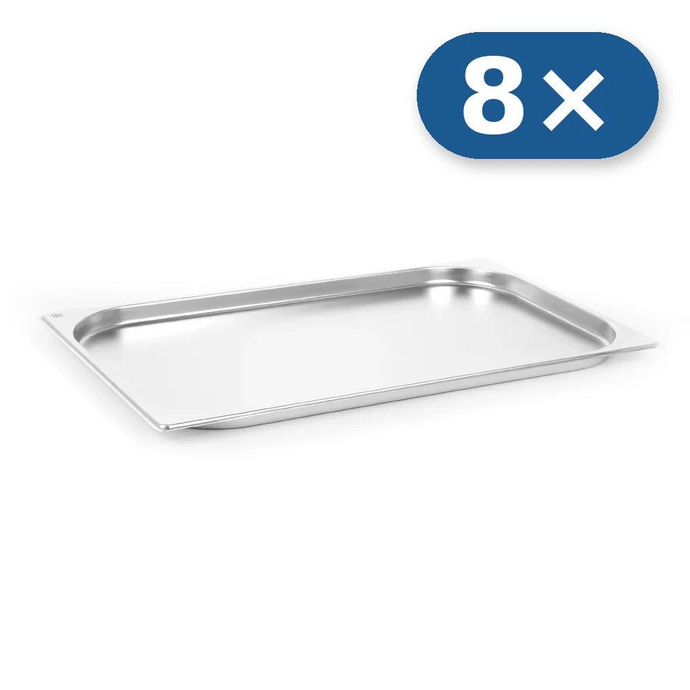 8× Tabuleiro de aço inoxidável GN 1/1 20 mm para LEO-010L