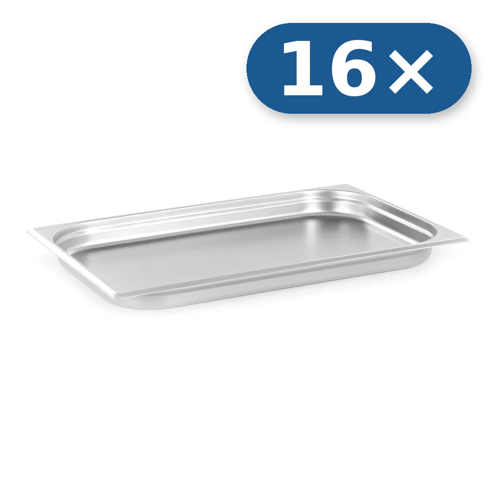 16× Tabuleiro de aço inoxidável GN 1/1 40 mm para LEO-030