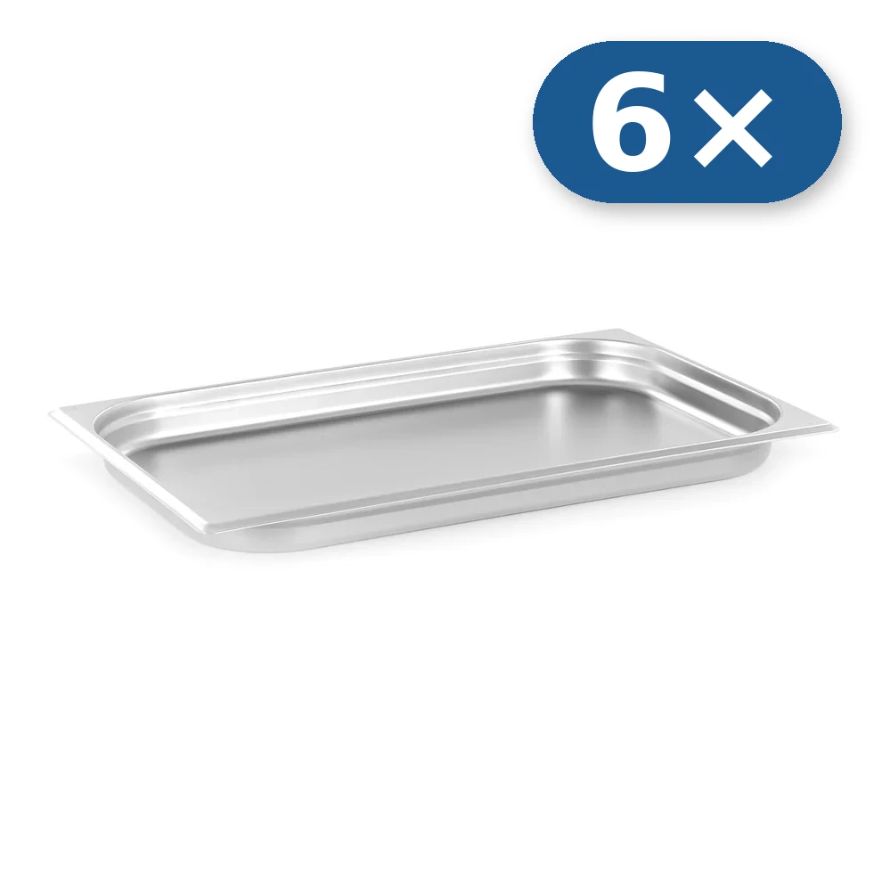 6× Tabuleiro de aço inoxidável GN 1/1 40 mm para LEO-010