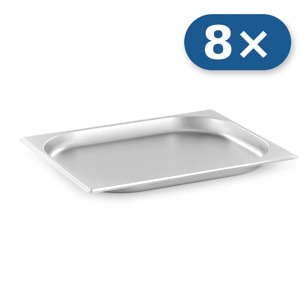 8× Tabuleiro de aço inoxidável GN 1/2 20 mm para LEO-004L