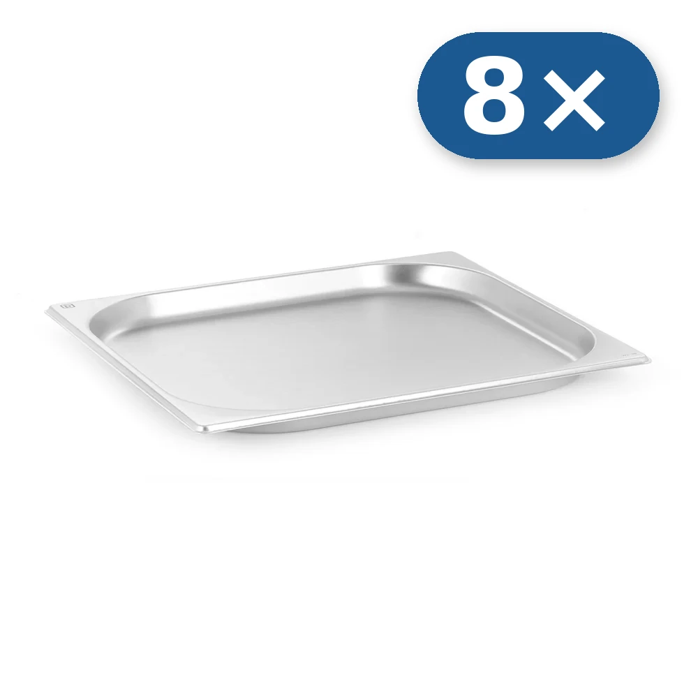 8× Tabuleiro de aço inoxidável GN 2/3 20 mm para LEO-007L