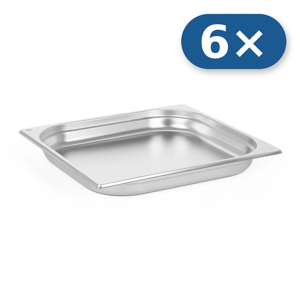 6× Tabuleiro de aço inoxidável GN 2/3 40 mm para LEO-007